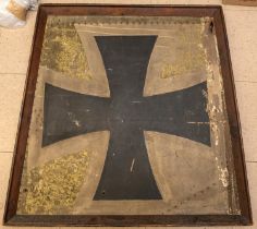 A WWI Maltese Cross wood panel presumably removed from an Imperial German aircraft, mounted in a