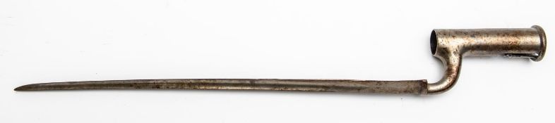 A Brown Bess triangular socket bayonet, blade 15¾" with traces of ordnance mark, 4" socket, GC. £