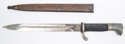 A Third Reich presentation dress bayonet, blade 9½" etched "Pioneer Bataillon No 15 Fur Erinnerung