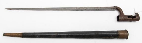 A triangular socket bayonet for the 1853 Enfield percussion rifle, blade 17¼" with inspector's mark,