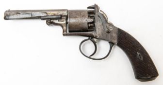 6 shot 80 bore self cocking open wedge frame percussion revolver, 9½" overall, octagonal barrel 4"