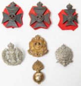 7 London Regiment cap badges: pre 1920 5th Bn, 6th Bn, 7th Bn, 8th Bn, 9th Bn, 10th Bn ("high