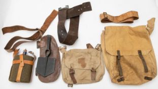 Australian WWI equipment: large pack dated 1916, small pack, pair of cross straps, water bottle