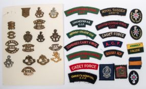 Sussex O.T.C., C.C.F and Cadet badges: cap badges of Sussex Cadets, Ardingly O.T.C. and C.C.F,