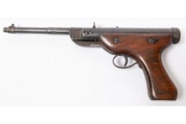 A scarce .20" (?) Bergmann break action air pistol, 13½" overall, barrel 7¼", the air chamber marked
