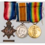 Three: 1914 star with clasp (detached), BWM, Victory (6426 Pte S C Macey, S Gds) VF. Sidney