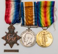 Three: 1914 star with clasp (detached), BWM, Victory (6426 Pte S C Macey, S Gds) VF. Sidney