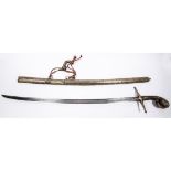 A Turkish sword Kilij, almost straight English style plain pipe back blade 36", the hilt having pale