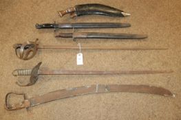 A 1907 patt. SMLE bayonet, blade tip rounded; a P17 bayonet (blade badly bent), both with scabbards;