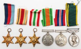 Six: 1939-45 star, Africa star, Italy star, Defence and War (un-named as issued) EF; and