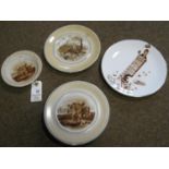 Three Grimwade's Winton "Old Bill" glazed pottery items, comprising two 7½" diameter plates and a