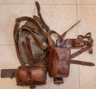 A scarce set of 1914 patt leather equipment, "Kitchener" equipment comprising: 2 ammunition pouches,