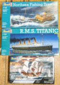 8x model kits, Airfix,1:1600 scale HMS Belfast, Revell, 1:1350 scale HMS Revenge, Revell, 1:1200