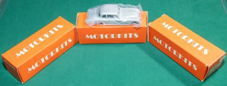 3 unmade MOTORKITS white metal model car kits. An EK1 1959 Volvo PV544. An EK2 1951 Bugatti 101