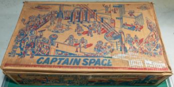 Louis Marx No. 7026 "Captain Space " Solar academy play set, containing tin plate buildings, plastic