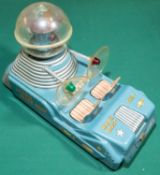 Vintage tinplate "Moon Patrol Space Ship" Toy by Nomura. Light blue body with silver grilles.