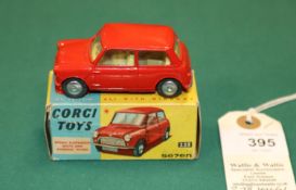 Corgi Toys Austin Seven (225). In red with yellow interior and smooth spun wheels. Boxed, 7/10,