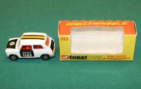 Corgi Toys Whizzwheels Mini-Cooper (282). In white with black bonnet, doors and boot lid, with red