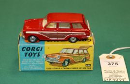 Corgi Toys Ford Consul Cortina Super Estate Car (491). An example in bright red wood effect to sides