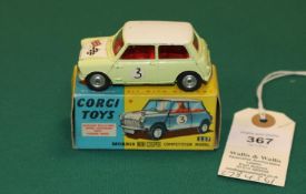 Corgi Toys. Morris Mini Cooper Competition Model (227). In yellow with white roof and bonnet,
