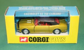 Corgi Toys Chevrolet SS 350 Camaro (338). In metallic yellow gold with red interior, black plastic