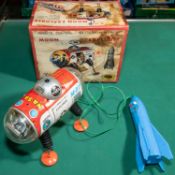 Vintage Tinplate Moon Explorer M-27, Remote controlled space toy. Produced in the 1950s by