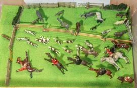 Britains Hunting scene diorama. Bespoke and well made, comprising 8 mounted huntsman, 1 on foot,