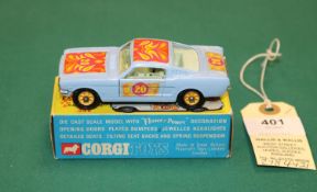 A scarce Corgi Toys Flower Power Stock Racing Car Ford Mustang Fastback 2+2 (348). In lilac with
