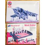 Airfix 1:24 scale Hawker Siddeley Harrier GR1, together with 2x Humbrol Work Stations. All are new