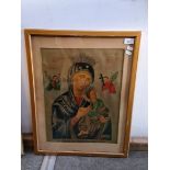 A vintage religious print 'S Maria De Perpetuo Succursu', 35cm x 45cm, framed and glazed.