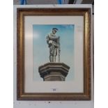 20th century school, watercolour, statue of a soldier, 23.5cm x 32cm, signed 'Pye '93', framed and