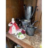 A mixed lot including silver plated coffee set, a pair of binoculars, a Royal Doulton figurine '