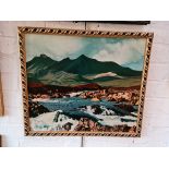 20th Century School,'Sgur Nan Gillean, Skye', mountain landscape with river, oil on board, 52cm x