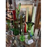 A collection of 10 art glass vases.
