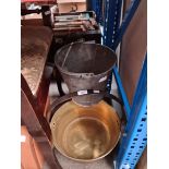 Two galvanised buckets and a jam pan.