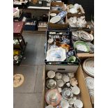 5 boxes of mixed ceramics to include blue and white, cottage ware teapot, character jugs, vintage