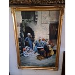 20th century school oil on canvas, North African street scene, 60cm x 90cm, signed 'P. Fry', gilt