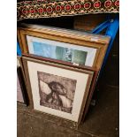 4 pictures including an oil on canvas, a nude and "Operation Agricola II" print depicting church and