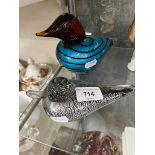 Two art glass duck figures, 16cm and 22cm.