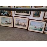 Eric F Rowe (20th century), three watercolours, hunt scenes, 55cm x 37cm each, all signed, framed