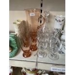 Scandinavian style decanter and 6 glasses and a vintage glass jug with 5 matching glasses