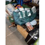 A mixed lot of car accessories, spotlights, rear fog lights, mudflaps, electrical tools, a box of