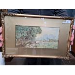 Oswald Garside (1879-1942), country scene, watercolour, 37cm x 19cm, glazed and framed 59cm x 37cm.
