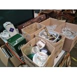 3 boxes of ceramics, ornaments, etc. + 2 boxes of crystal drinking glasses and a collection of