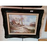 20th century school, oil on canvas, rural winter scene, 39.5cm x 29.5cm, signed 'C D Howells' to