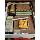 A box of assorted tin boxes, match boxes etc.