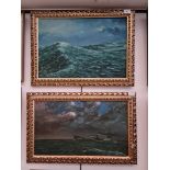 Two 20th century school oil on canvases, seascapes, 53.5cm x 36cm and 53.5cm x 31cm, unsigned,