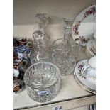 Lead crystal - Waterford Lismore bottle coaster appx 13.5 cm diameter with 3 decanters and a large