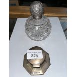 A hallmarked silver inkwell and a hallmarked silver perfume bottle