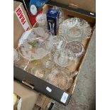 A box of glassware including bowls, dishes, pedestal dish etc